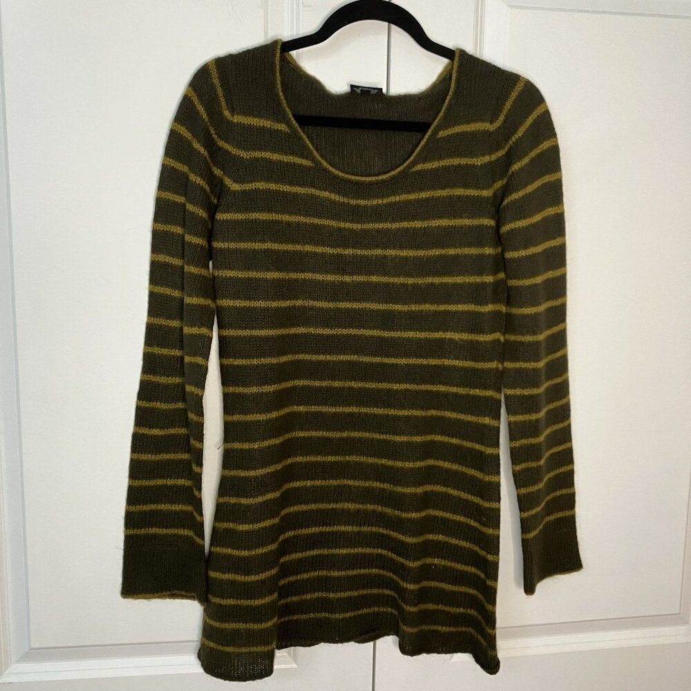 Wooden Ships Sweater Womens M/L Brown Knit Scoop Neck Striped Boho‎ Long Line